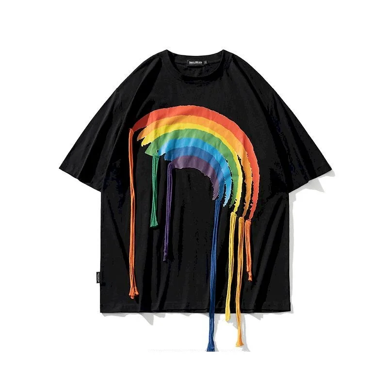 100% Cotton T Shirt Men Women Couples Rainbow Design Print T-shirt Casual Fashion Short Sleeve Top Summer Trend Aesthetic Tshirt