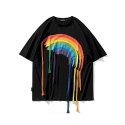 100% Cotton T Shirt Men Women Couples Rainbow Design Print T-shirt Casual Fashion Short Sleeve Top Summer Trend Aesthetic Tshirt