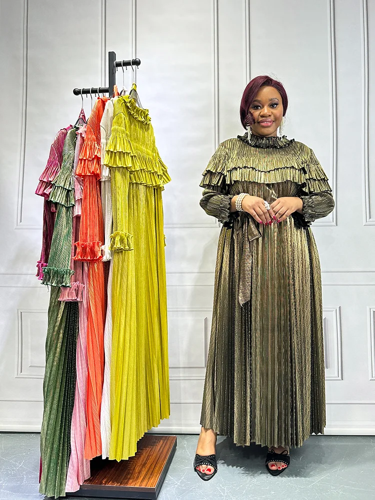 

Miyake Pleated Dress Pleated Plus Size Women's Senior Sense of Fashion Long Plisse Multicolor Gold Fabric Fold Pleated Skirt