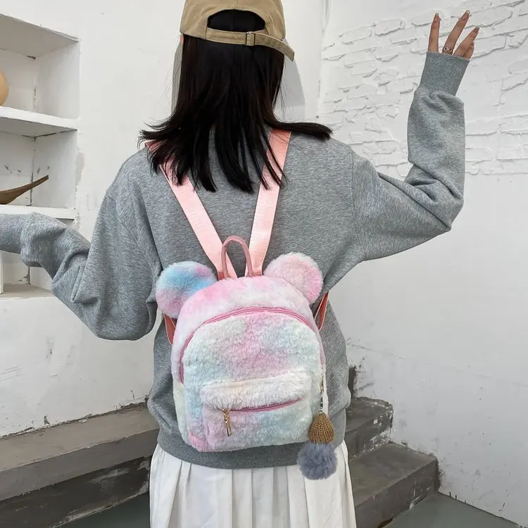 Plush bag ladies small backpack Korean cute Mao Mao backpack 2023 autumn and winter new Joker online celebrity handbag