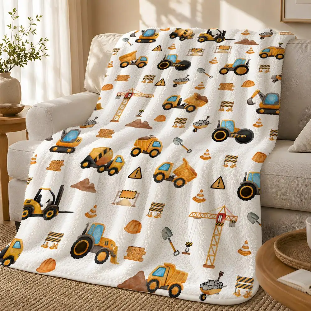 Watercolor Construction Trucks Throw 1pc Flannel Blanket Soft Lightweight Warm Cozy For Bedroom Sofa Bed