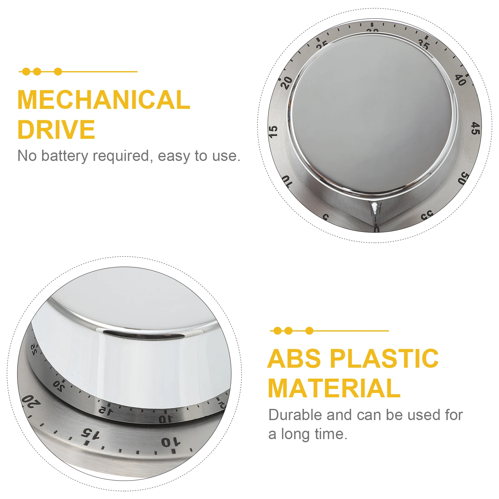 

Mechanical Timer Silver Countdown Kitchen Simple Design Home Use Full Machinery Magnet Metal Classic Baking Frying