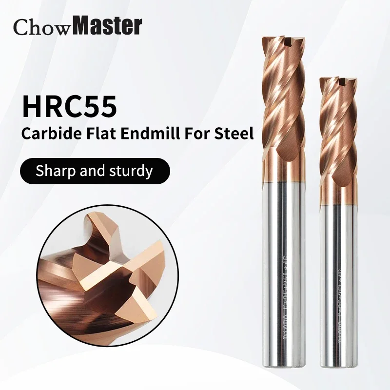 

Chowmaster HRC55 Carbide End Mill 4 Flutes Coating Flat Tungsten Steel Milling Cutter 3-20 Mm Shank CNC Cutting Tools for Steel