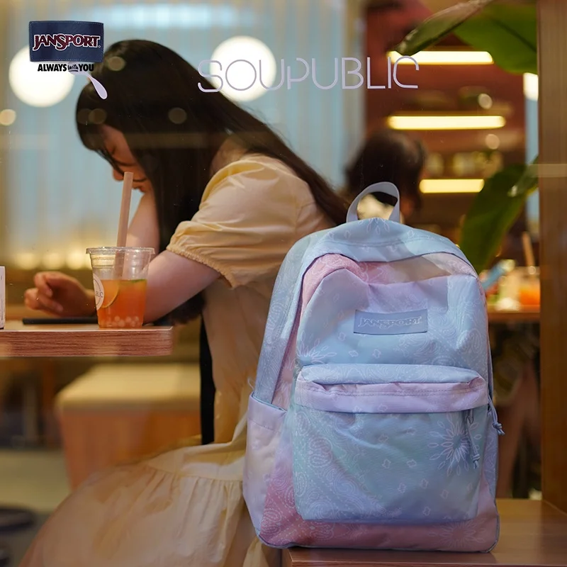 JanSport 클래식 학생 책가방 번트 그린 슬픈 핑크 트렌디 올 매치 배낭 패션 여성 여름 배낭 