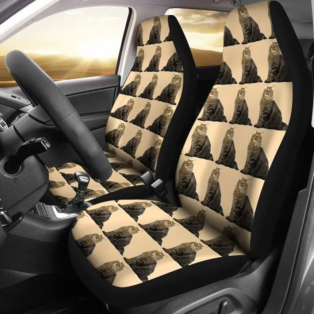 Lovely American Bobtail Cat Pattern Print Car Seat Covers Set 2 Pc, Car Accessories Seat Cover