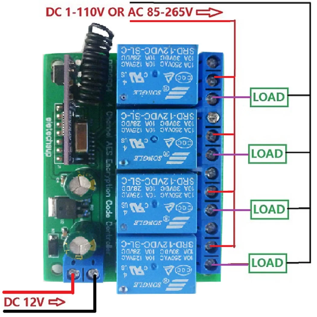 433M DC12V 4CH AES Encryption Controller AES128 Remote Control Keyfob Transmitter Board replace HCS301 Rolling Code 2262 EV1527