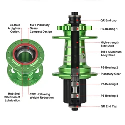 ECC Bike Hub 150T Planet Gear Boost 15x110mm TS148 TS142 4 Bearing Ultra Lubricant Noisy Cube Downhill Bike Accessories