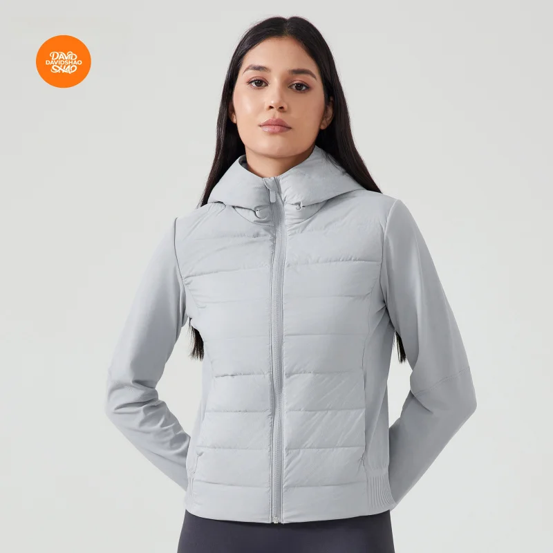 DAVIDSHAO EU US taille automne hiver imperméable léger doudoune femmes à capuche fermeture éclair col montant chaud Fitness sport manteau
