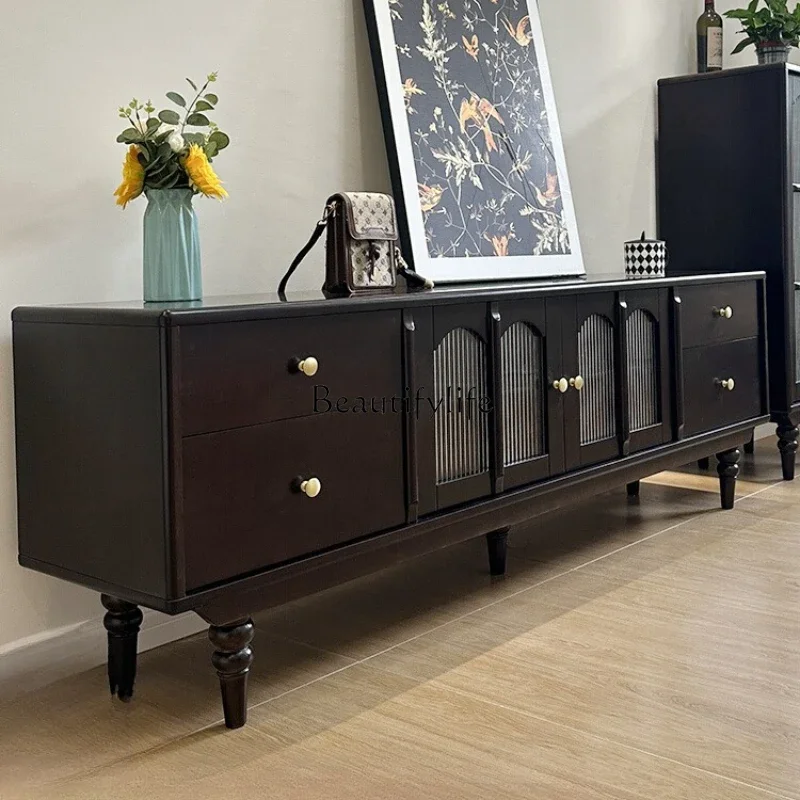 

3-Light French pure solid wood TV cabinet American living room locker Small apartment retro medieval