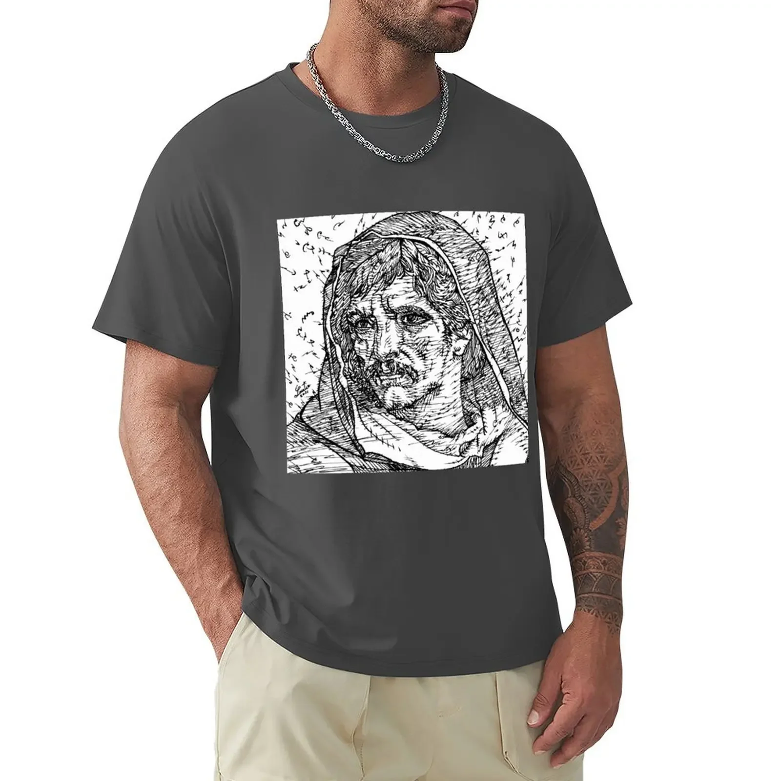 GIORDANO BRUNO ink portrait T-shirt oversized sports fans plain black t shirts men Robin Trower for earth below T-shirts cotton