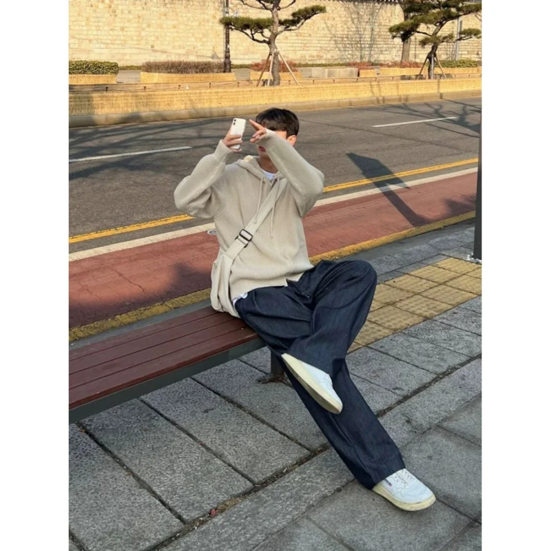 سترة محبوكة بغطاء للرأس للرجال، ملابس خارجية جديدة للخريف والشتاء بسحاب، سترة راقية، بلوزة للزوجين متعددة الاستخدامات