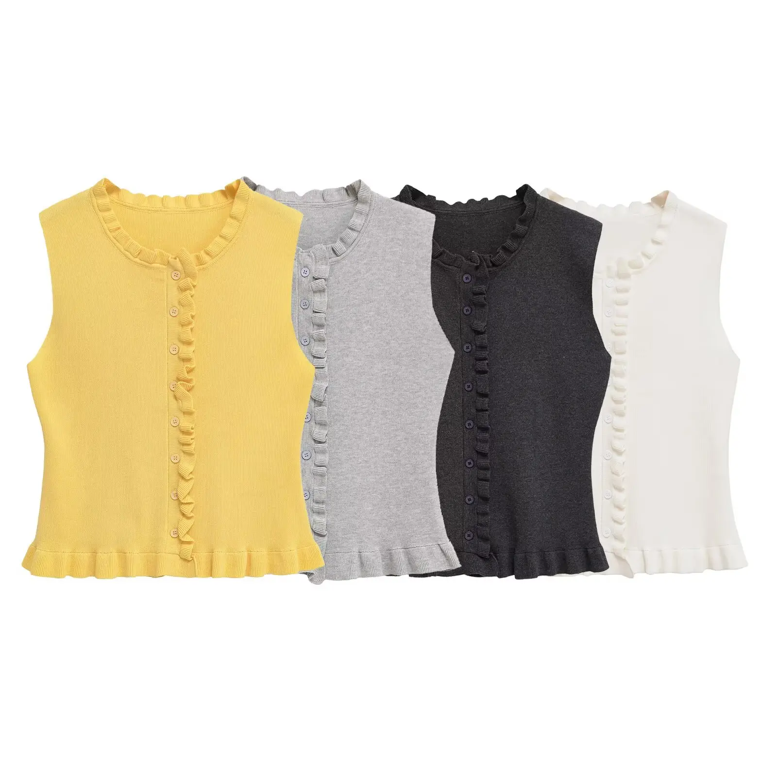 

UNIZERA Layered Decorative Soft Round Neck Sleeveless Top 2025 Summer New Women's Casual Versatile Knitted Vest