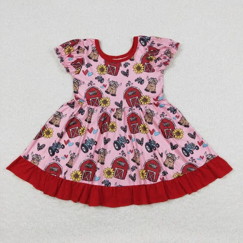 

Boutique wholesale Baby Girls red farm Dress Clothing Children Kids short sleeves twirl Skirts New styles leopard dresses