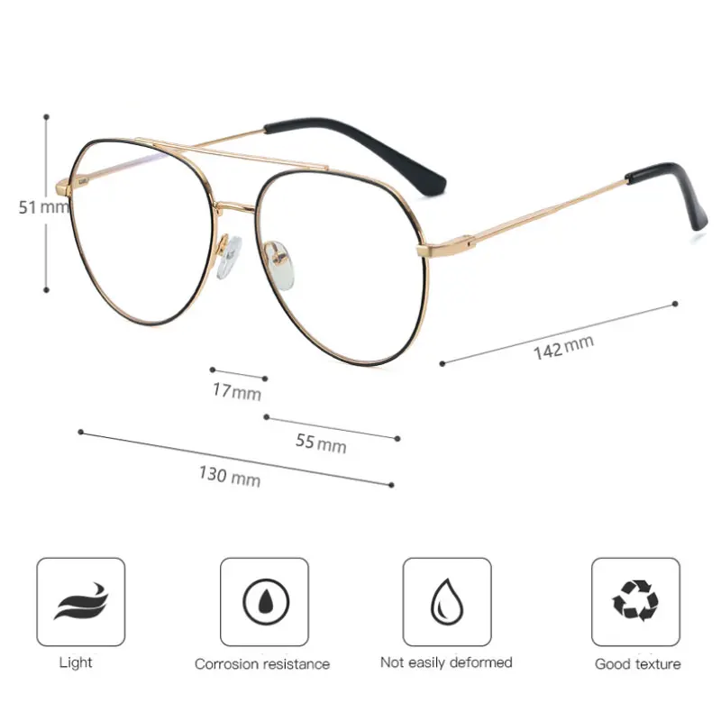 إطار نظارات طبية من HANDOER نظارات حجب الضوء الأزرق UV400 مضادة للأشعة الزرقاء نظارات جديدة كاملة طيار طيار أنثى