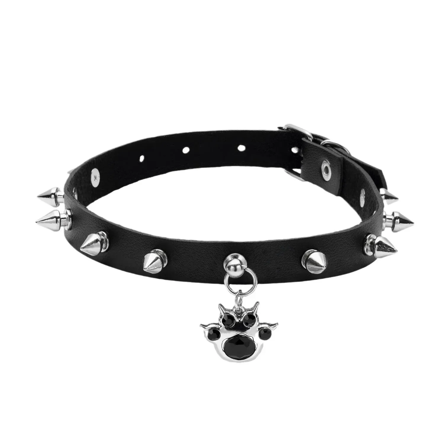 Punk Harajuku Simple Fashion Individuality Hip hop Originality Different Rivet Leather Stainless steel Choker Pendant
