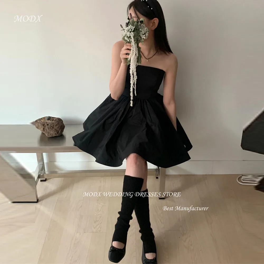 

MODX простые черные тафтовые мини-короткие свадебные платья с болеро из тюля корейская фотосессия без бретелек торжественное вечернее платье корсет