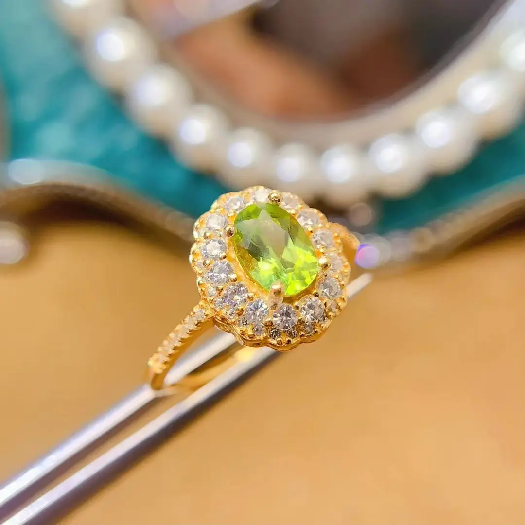 

Кольцо из серебра 925 пробы с кристаллами, кольцо с натуральным перидотом, 5 мм * 7 мм, 0,7 карата, класс VVS, перидот, серебро, ювелирные изделия, подарок на день рождения для женщин