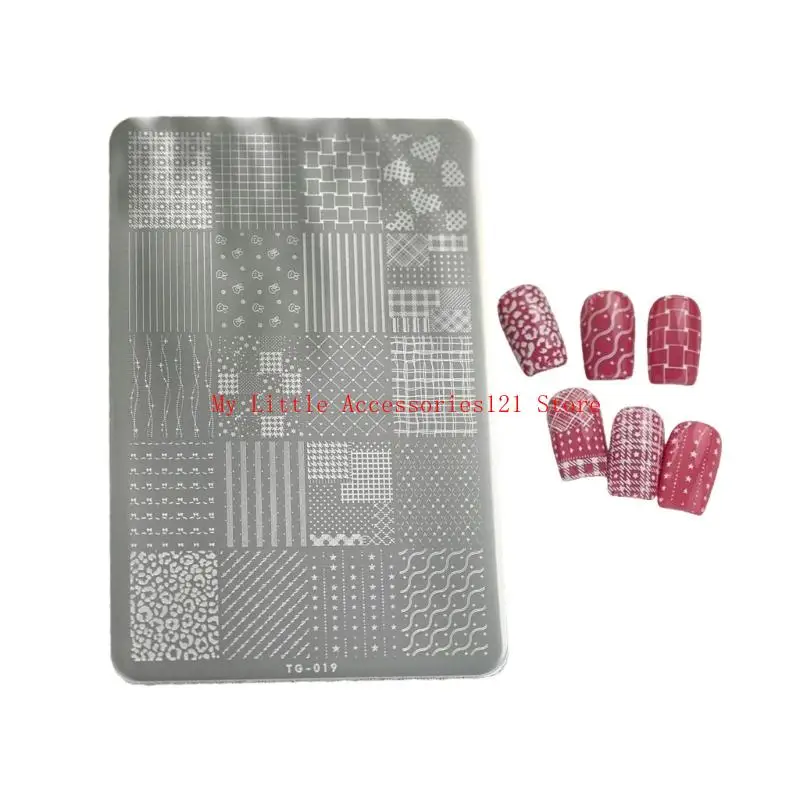 

Elegant Lace Checkered Art Plate Stainless Steel Tool for Manicure Design