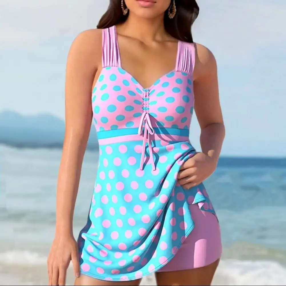 

Комплект купальника танкини 2025: Эластичный комплект танкини. Стильный летний комплект танкини с v-образным вырезом и завязками. Топы с высокой талией для плавания для женщин.