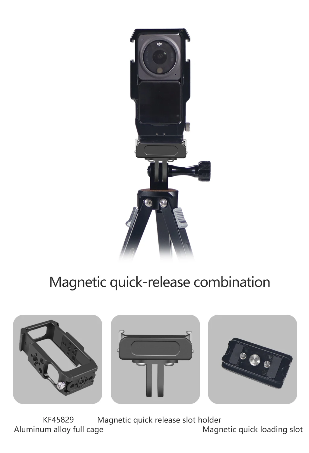 Magnetischer Action-Kamera-Käfig für DJI Action 2 Dual-Screen Vollkäfig mit Cold-Shoe-Halterung, 1/4 3/8 ARRI-Positionierungslöchern und Ladestation – Detail 8