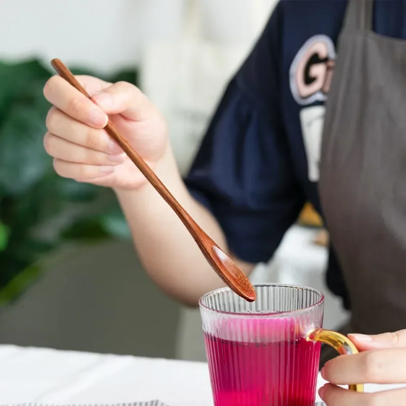 Exquisite Handmade Wooden Stirring Spoon Western Style Long Bing Spoon with Honey Coffee Stirring Spoon