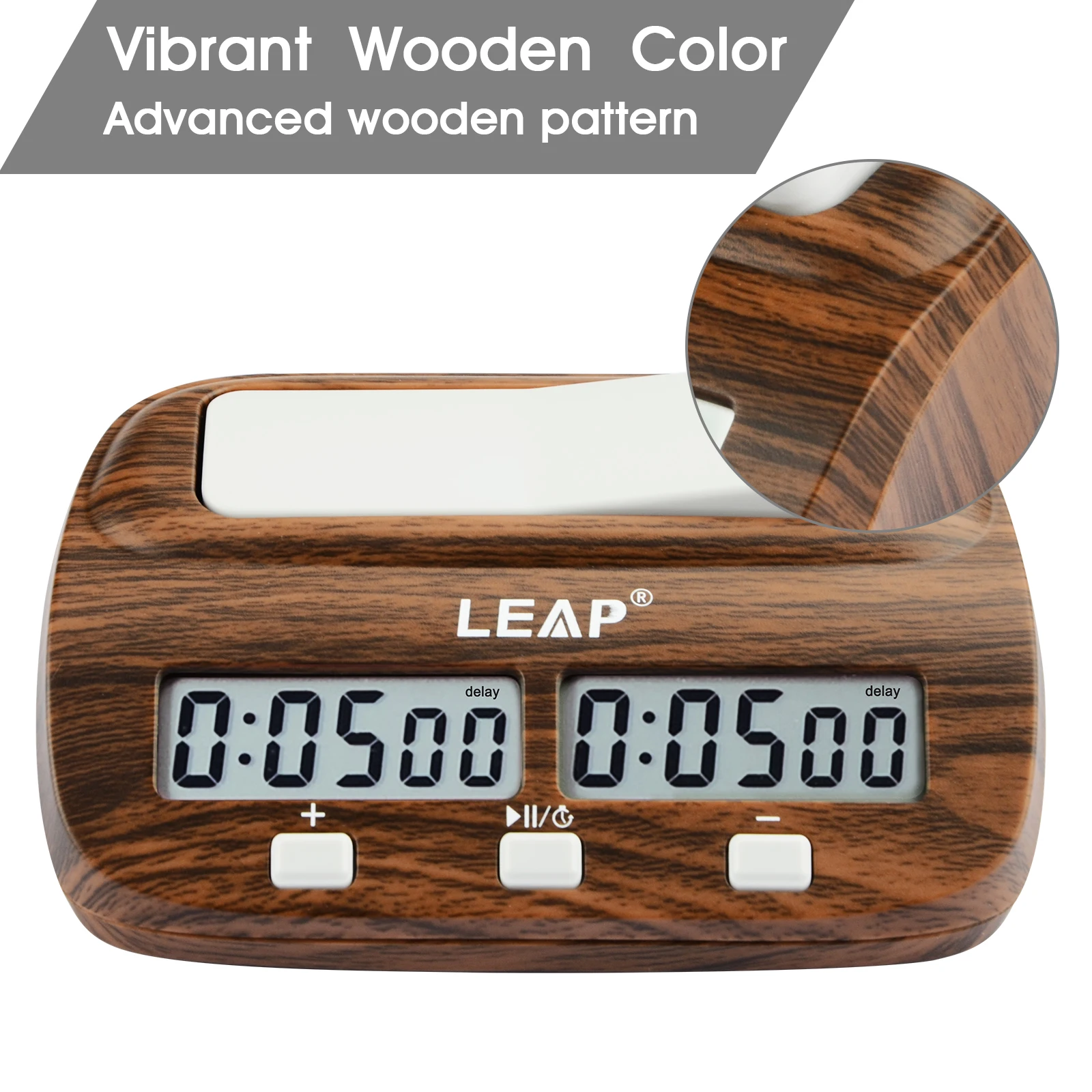 LEAP Chess Clock Digital Chess Timer with Delay and Bonus Professional for Board Games Timer Wood Grain Color