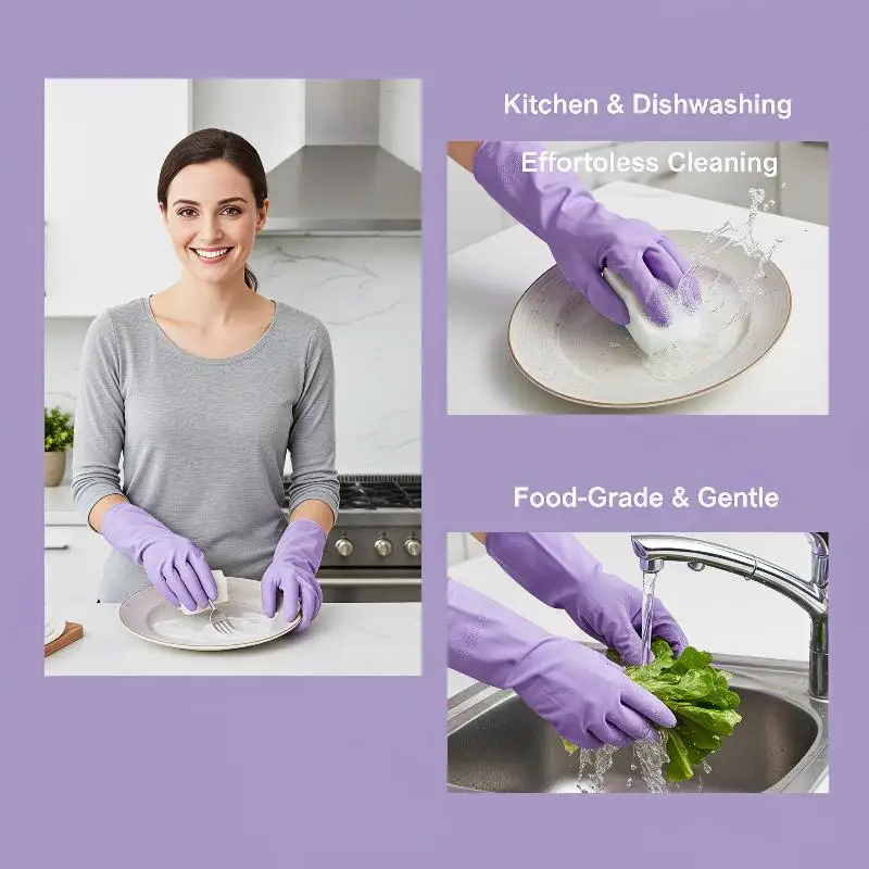 1Pair Latex Dish Washing Gloves,with Non-slip Grip,Water Resistant Reusable Rubber Glove,for Kitchen Bathroom Cleaning