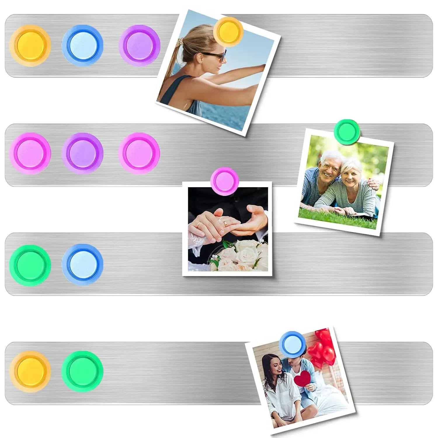 

Frameless Magnetic Stainless Steel Board Strips, Adhesive Backing, 10 Colorful Magnets, 4 Pack for Office Kitchen