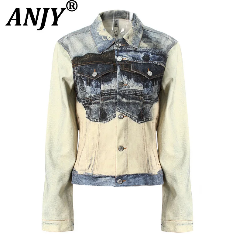 

ANJY Autumn New Women American Fashionable Niche Distressed Denim Jacket Streetwear Pocket Y2K Chic Trendy Slimming Coats A15077