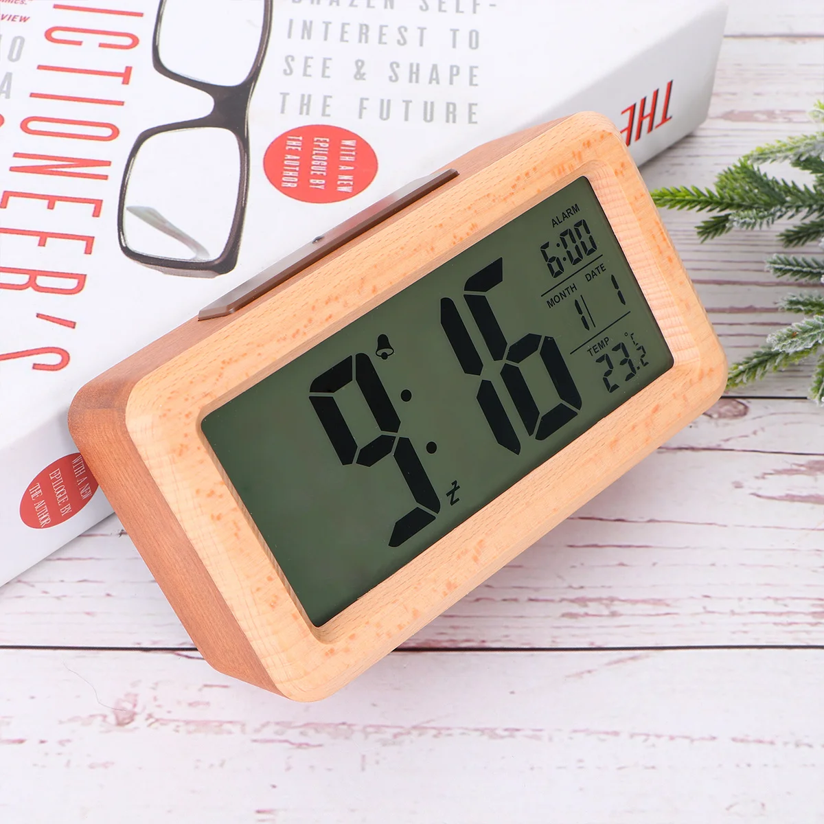 

1Pcs Wooden LED Alarm Clock Digital Desktop Clock Light Sensor Temperature Display Snooze Function Simple Fashion Style for Home