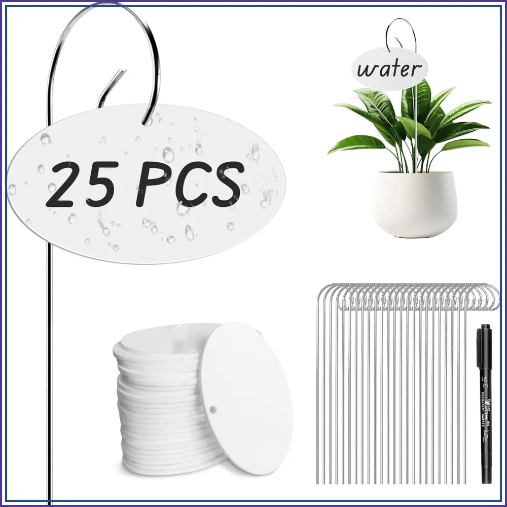 

25 Pcs Plant Labels with Stainless Steel Stakes, Waterproof Acrylic Tags for Garden Seeds & Potted Plants