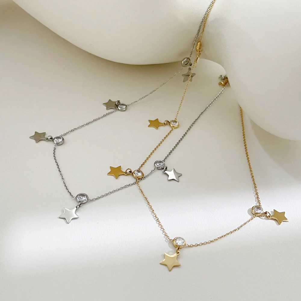 Peri'sBox Dainty Cubic Zirconia Thin Chain Necklace Delicate Star Pendant Necklaces for Women Stainless Steel Jewelry 2022 image 3