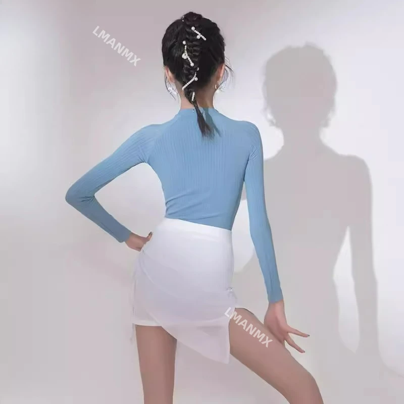 2025 novo vestido de dança latina infantil primavera/verão vestido de prática conjunto de manga comprida