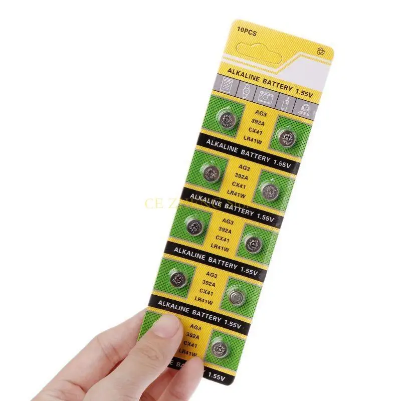 E56B 10PCS 셀 코인 알칼리 배터리 AG3 1.55V 버튼 배터리 SR41 192 L736 384