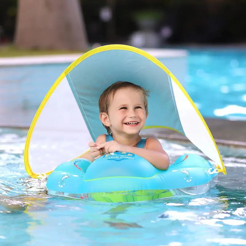 

Boat Shaped Pool Float Infant Swimming Float With Detachable Canopy Thick Inflatable Ride-On Boat-Shaped Floatie With SPF50