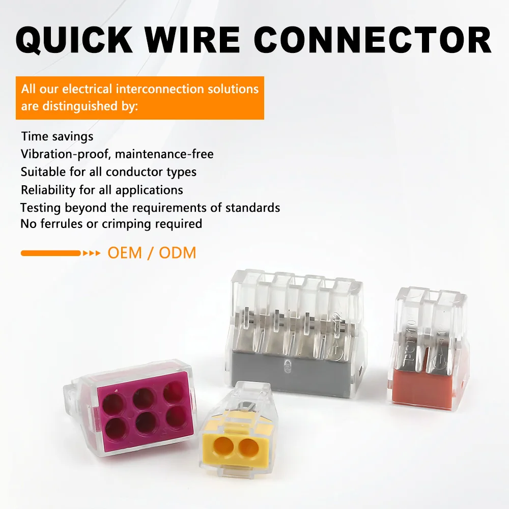 50/100PCS 2/3/4/6/8Ports Push-in Wiring Connector Compact Conductor Terminal Electrical Connectors Splitter Hard Wire Insertion