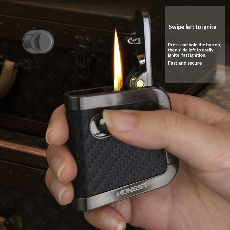 HOT SALE HONEST Metal Leather Pattern One click Launch Ignition Open Flame Kerosine Lighter High end Retro Lighters Men's Gifts