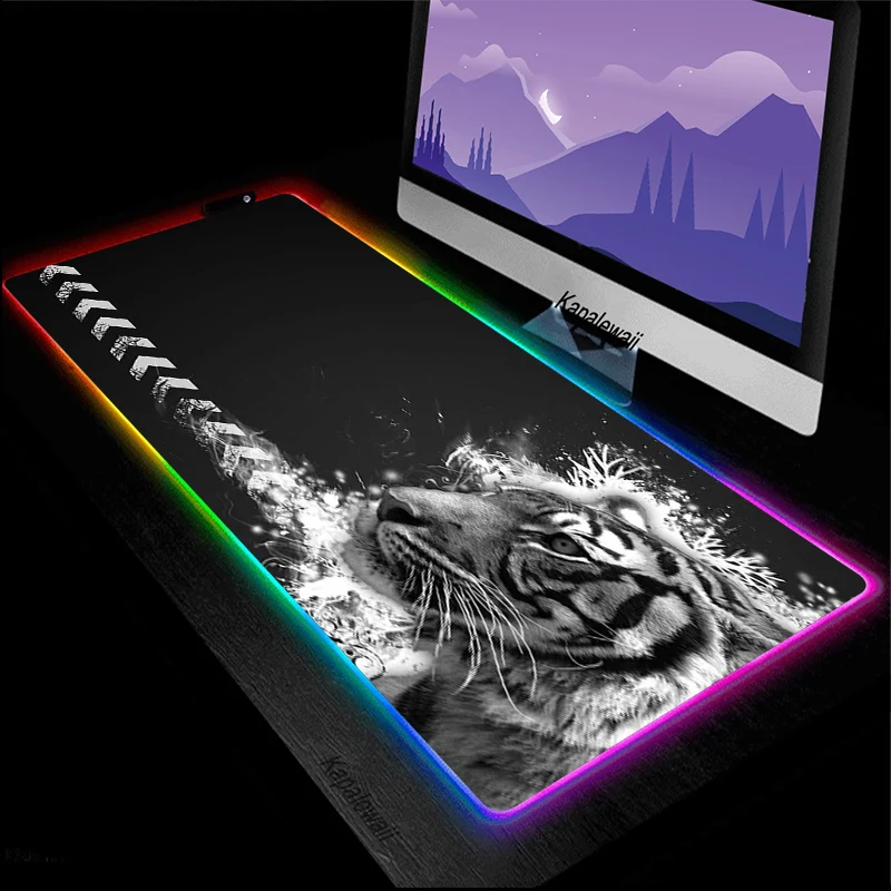 RGB Lion Tiger Mouse Pad Anime Large PC Gamer Keyboard Desk Mat Gaming Accessories Carpet Kawaii Computer Table Laptop Mousepad