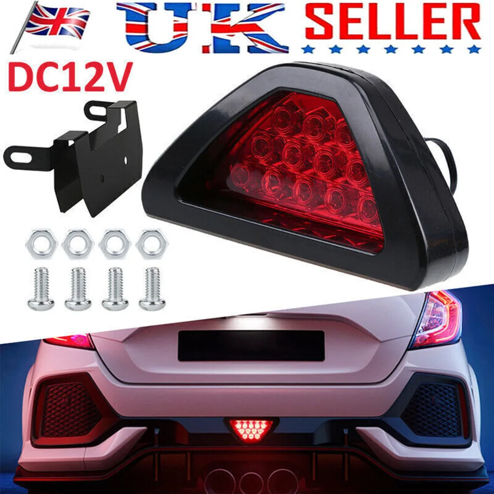 F1 Style Car Truck Triangle LED Rear Stop Brake Light Tail Fog Lamp Flash Strobe