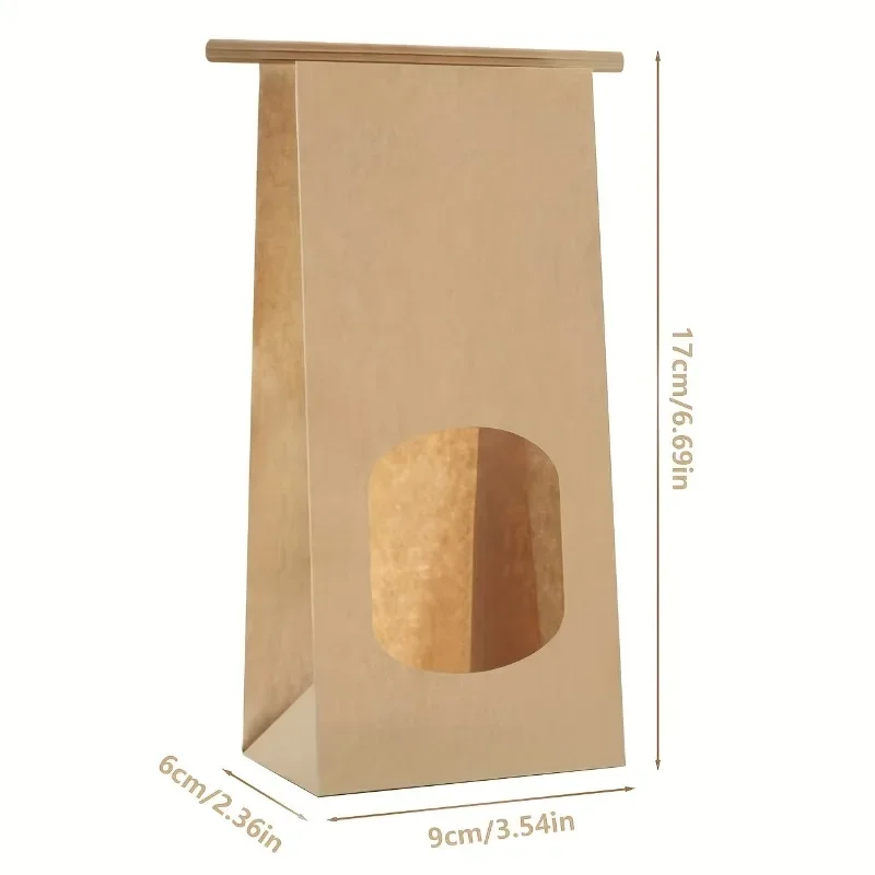 100pcs Brown Paper Bags with Viewing Window Tin-tie Closures for Gift Wrapping Packaging Snacks Baked Goods and Toast Bread Etc.