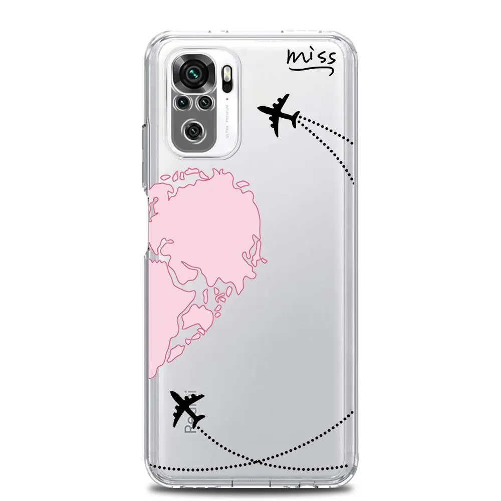 Planes World Map Travel Love Heart Couple Case For Xiaomi Redmi Note 12 5G 9S 9 8 10 11 Pro Plus 4G 9T 8T 10C 9C 9A 7 Cover