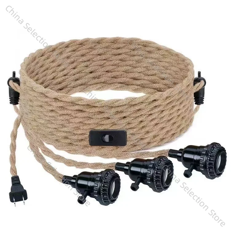 Amerykański standard Retro lina konopna drut pojedyncza głowica kabel przełączający E27 E26 wtyczka przełącznika głowicy lampy