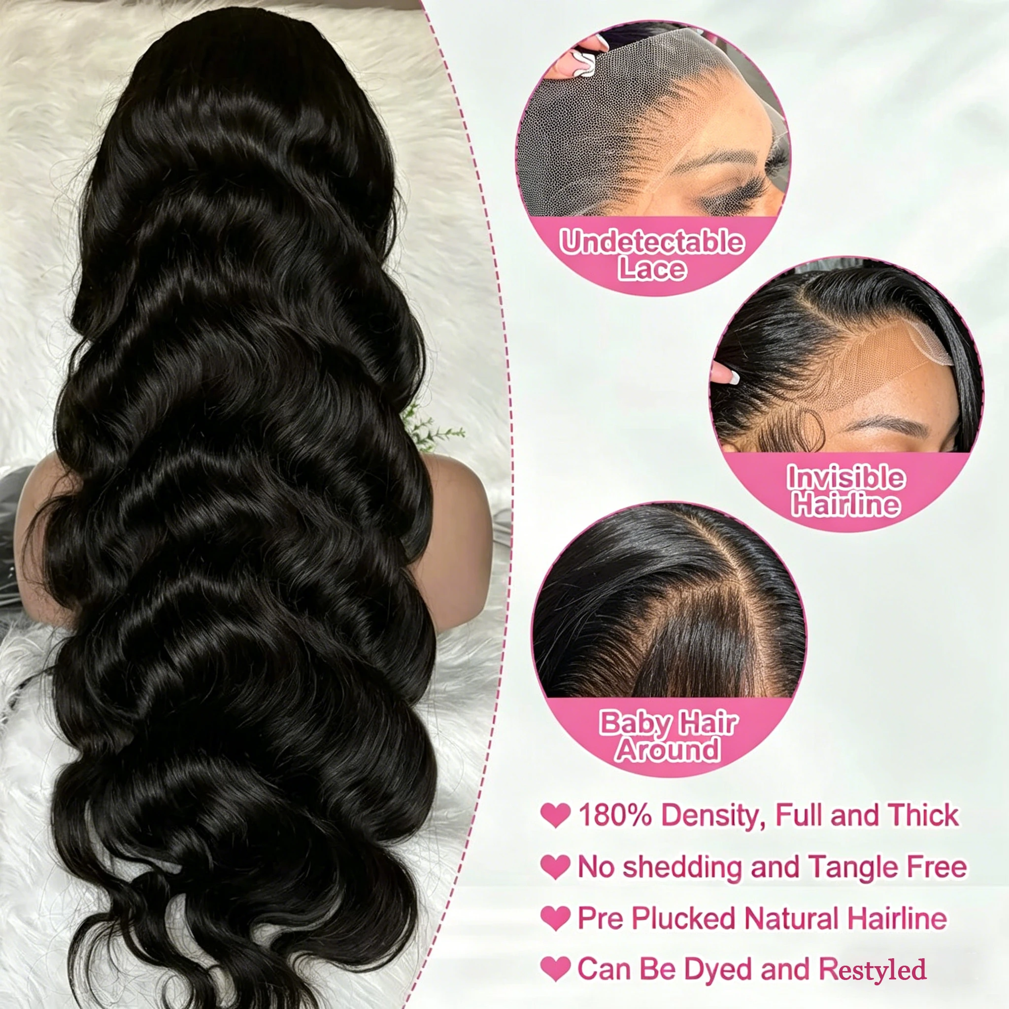 Peruca de Cabelo Humano Virgem Brasileiro com Ondas Naturais, Fechamento Frontal HD Lace 360, 13x4 13x6 5x5, Densidade 180% 200%, 16-40 Polegadas, Nós Pré-Descoloridos