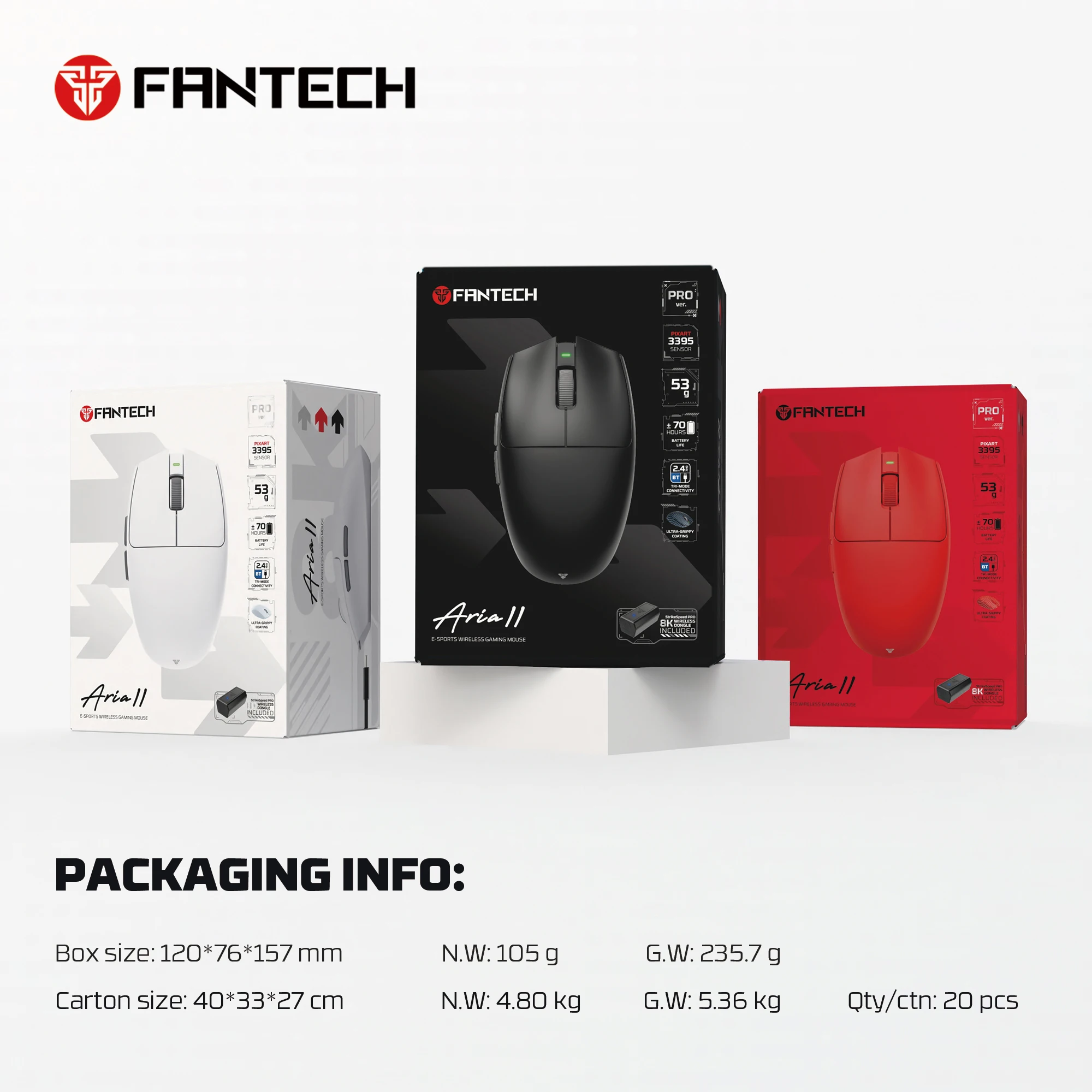 FANTECH Aria ll PRO XD7V2 Professionelle Gaming-Maus PIXAT3395 4K 8K 650IPS Tri-Mode Ultraleichte 2,4G kabellose Mäuse für PC Laptop