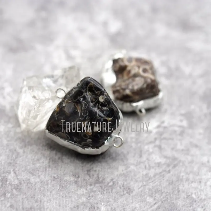 PC29602 Raw Stone River Stone Pendant Soldered Jewelry Solder Free Form Riverstone Connector Irregular Shape Pendant 21x28 mm