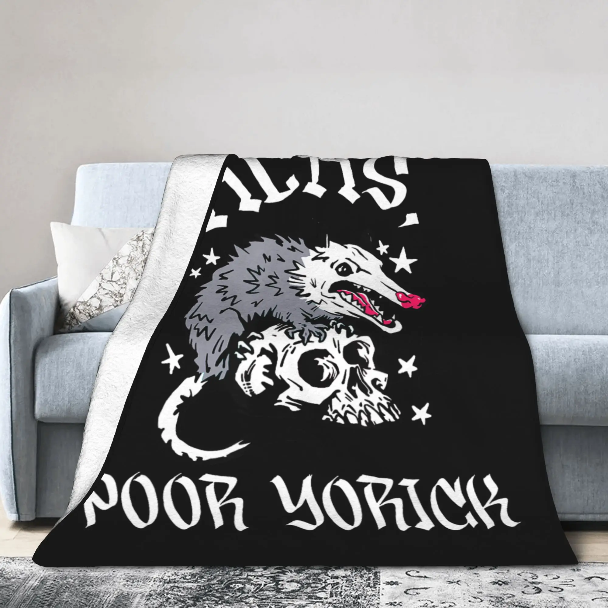 Possum Skull William Shakespeare Hamlet Flannel Throw Blanket Alas Poor Yorick Rug Piece Knitted Blanket Multi-function Throws