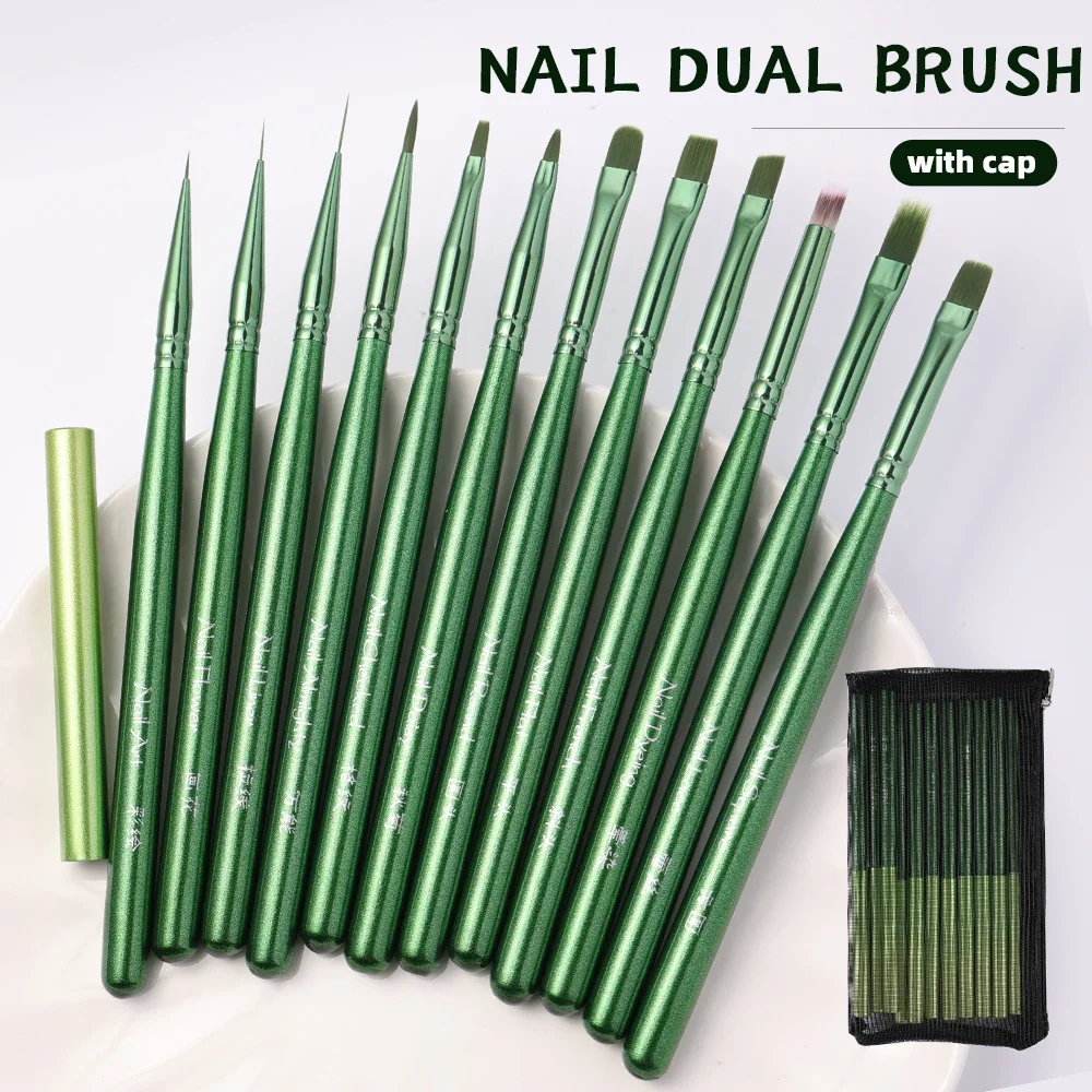 

Hot 1/12pcs Green Metal Rod Nail Art Brush Set Wholesale Colouring Pen Large Square Round Light Therapy Pen Halo Pen