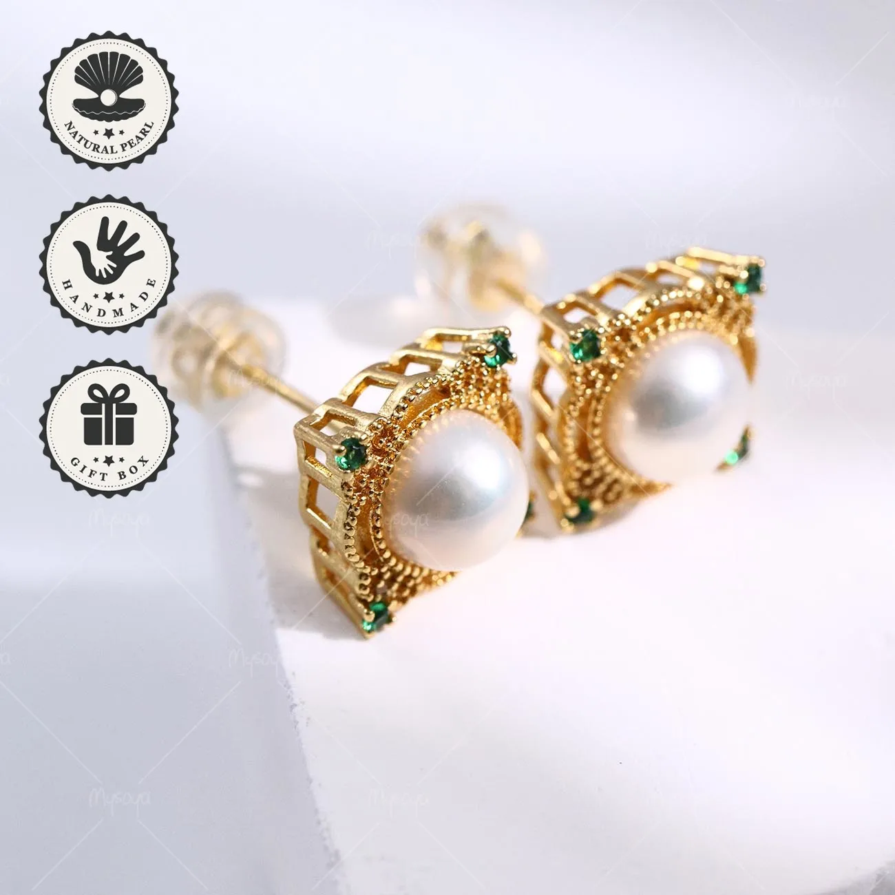 

Серьги-гвоздики Mysoya с натуральным белым пресноводным жемчугом 6–7 мм, золотистые квадратные, подарок на День святого Валентина или день рождения для нее