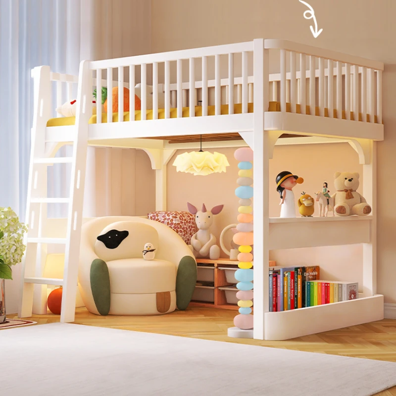 King Size Children Bed American Wood White Loft Bed Modern Comferter Cama Infantil Bedroom Set Furniture Queen