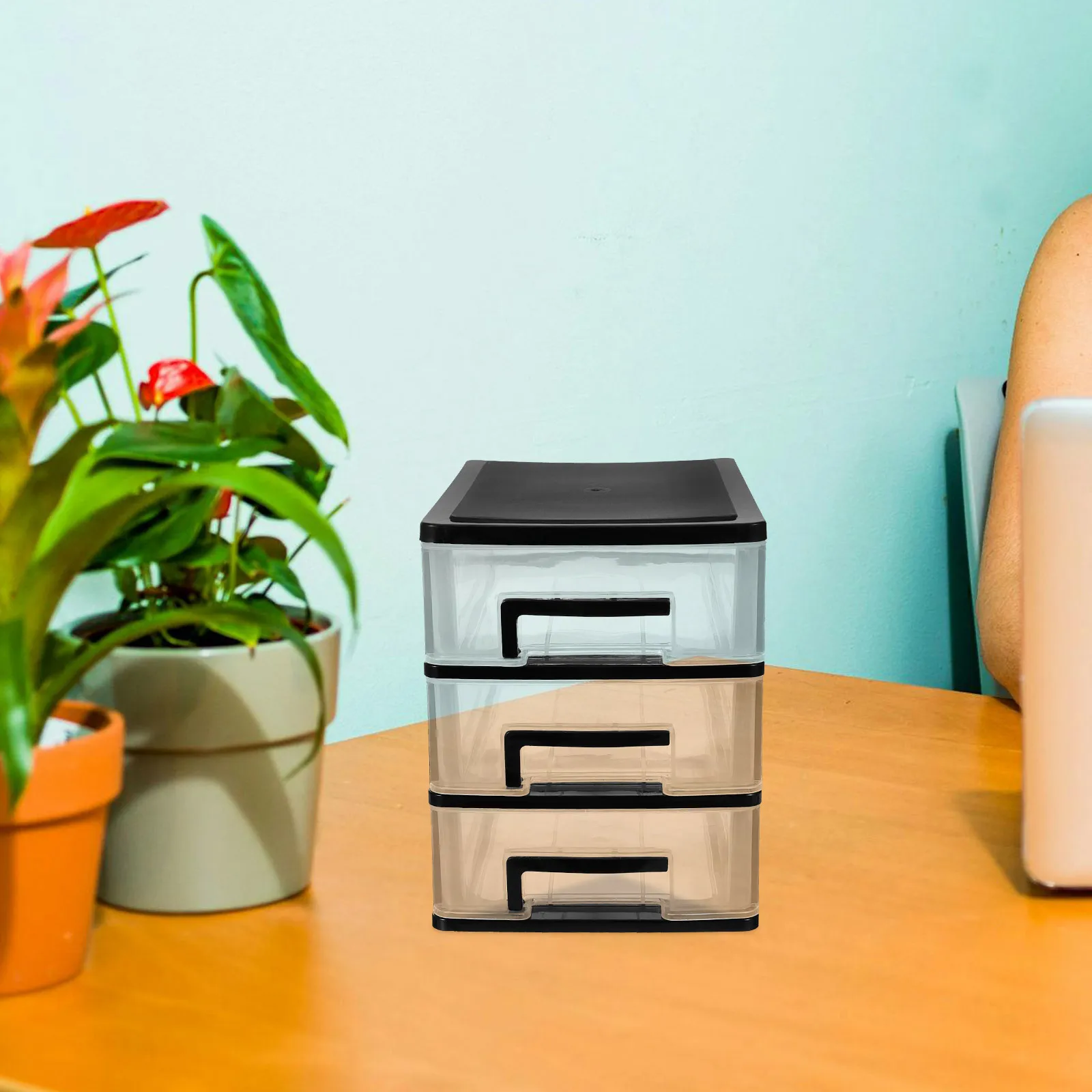 Three-Tier Plastic Drawer Cabinet Black Transparent Portable Storage Organizer for Room Desktop Storage and Classification